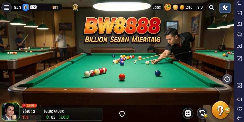 Screenshot BW888 menampilkan antarmuka permainan billiard yang menarik.