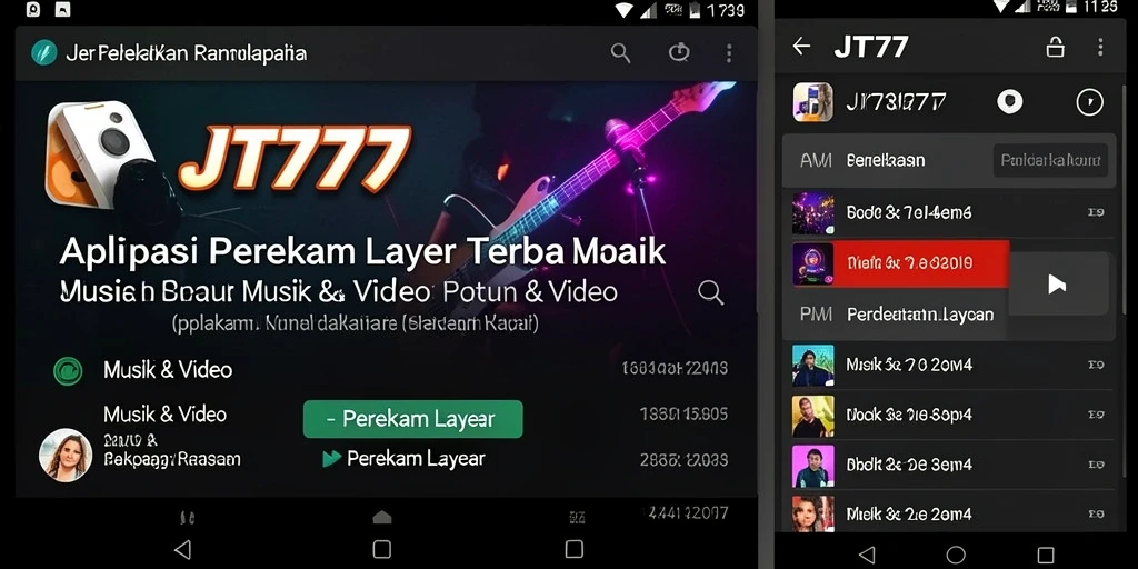 Screenshot antarmuka utama JT777 yang menampilkan fitur perekam layar.