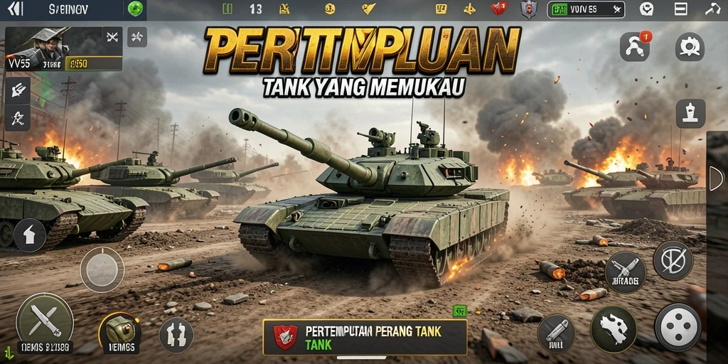 Interface game Perang Tank yang mendebarkan dan intuitif.