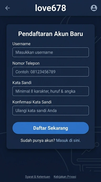 Cara Mudah Registrasi Akun love678 di Android